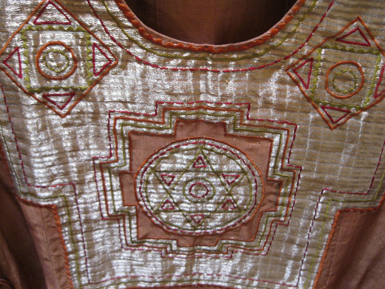 INDIA, SILK GARMENT SZ. M., MANGO COLORED W/ GOLD THREAD FRONT, 3/4 SLEEVES
