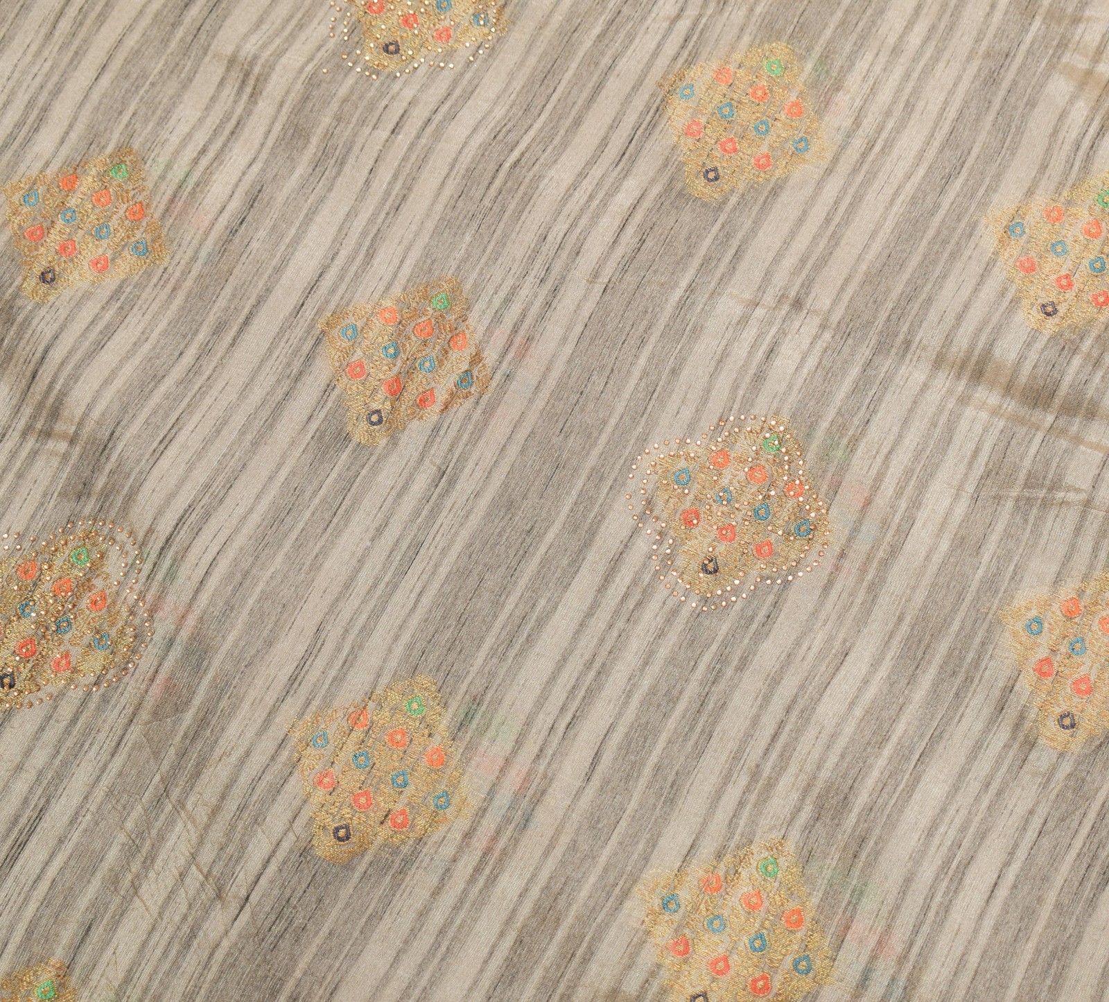 Sushila Vintage Gray Art Silk Saree Zari Woven With Stone Work Sari Craft Fabric