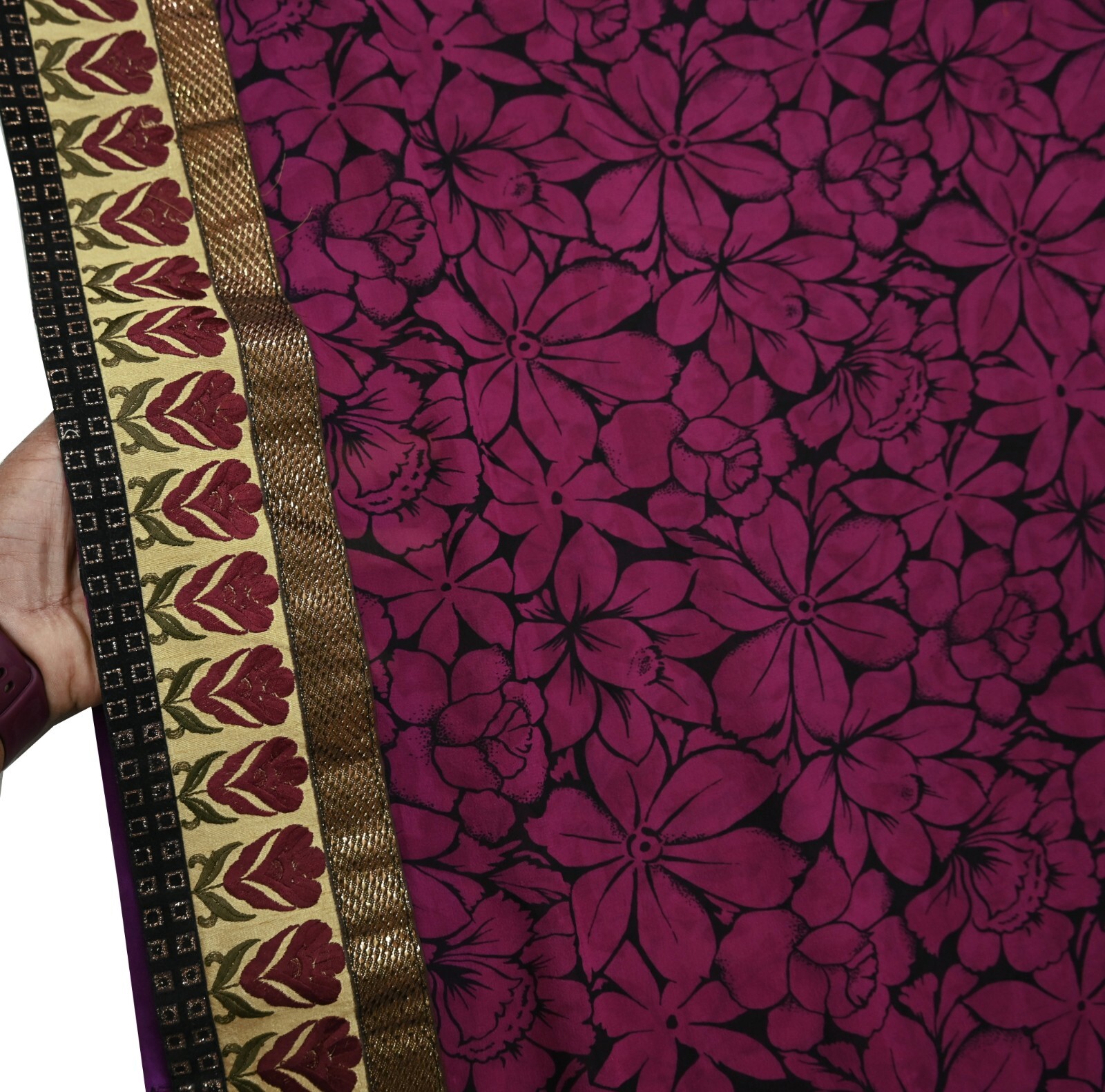 Indian Vintage Sari Pure Georgette Silk Printed Saree Craft Fabric Sewing 5yd