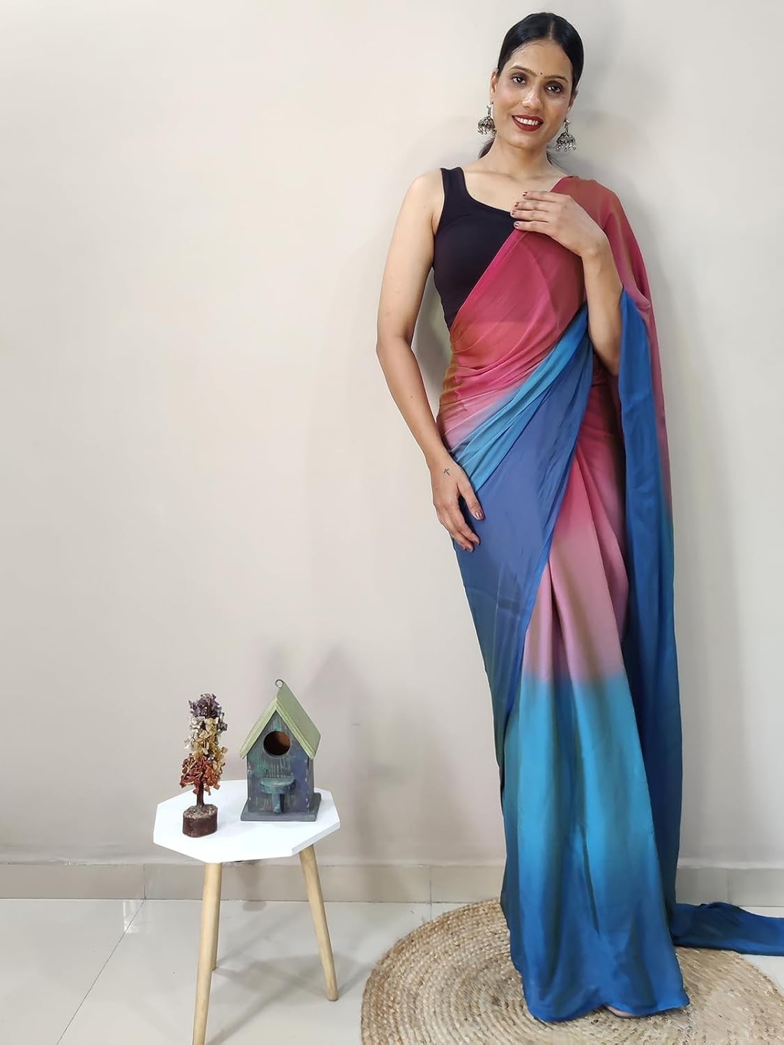 Women’S Chiffon Ready To Wear Saree With Unstitched Blouse Piece
