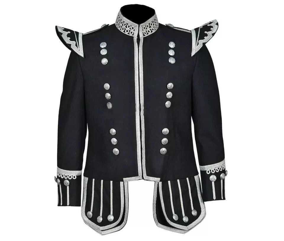 Men’s Scottish Black Wool Doublet Military Uniform Fancy Doublet Kilt Jacket