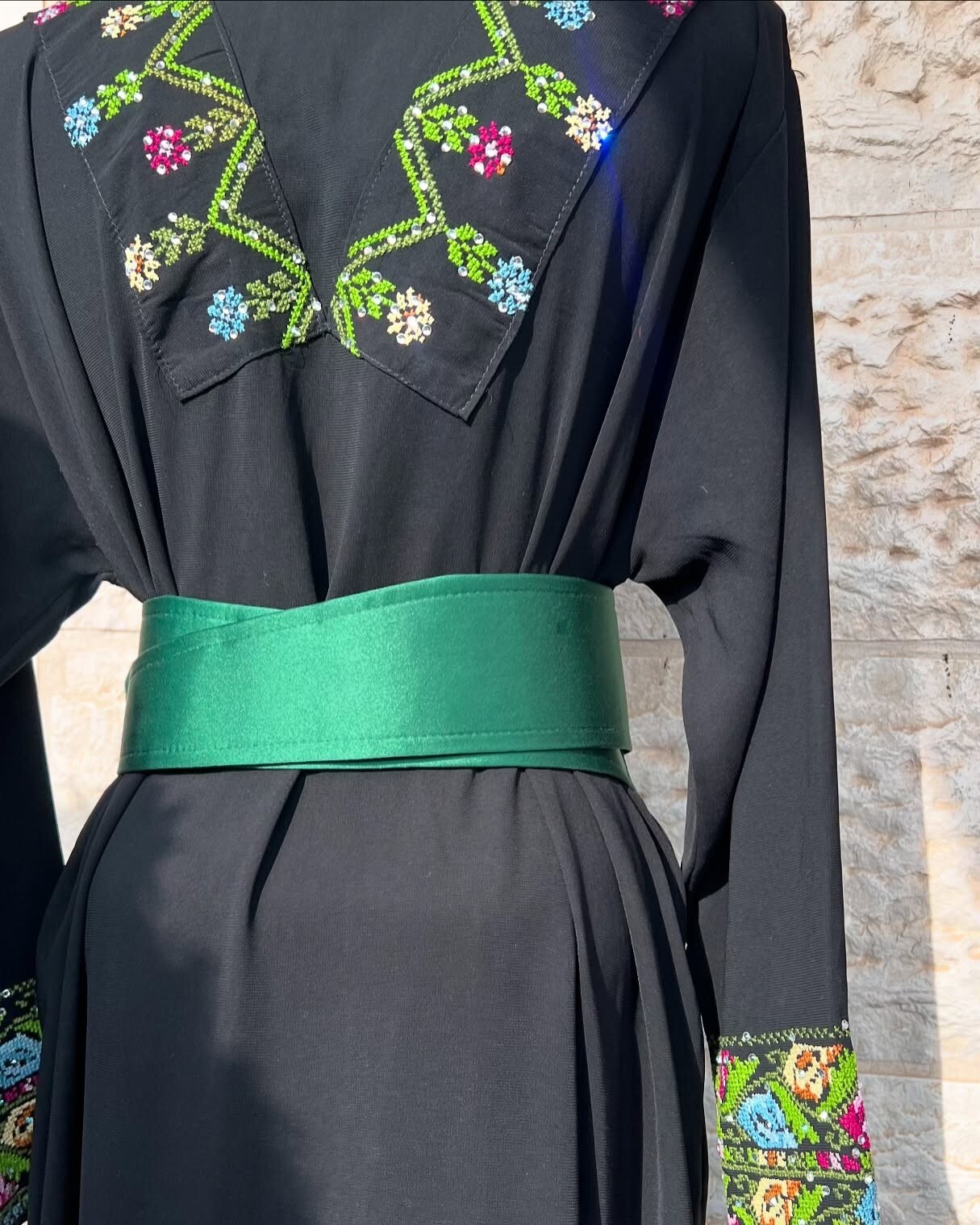 Vintage Palestinian Handmade Stitches Embroidery Fabric Wedding Dress Thoub