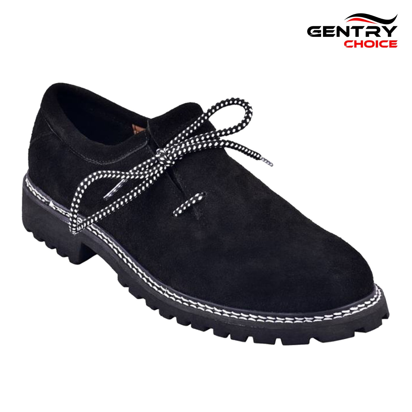 Bavarian Men’s Suede Leather Shoes Black Traditional Oktoberfest Wearing Shoes