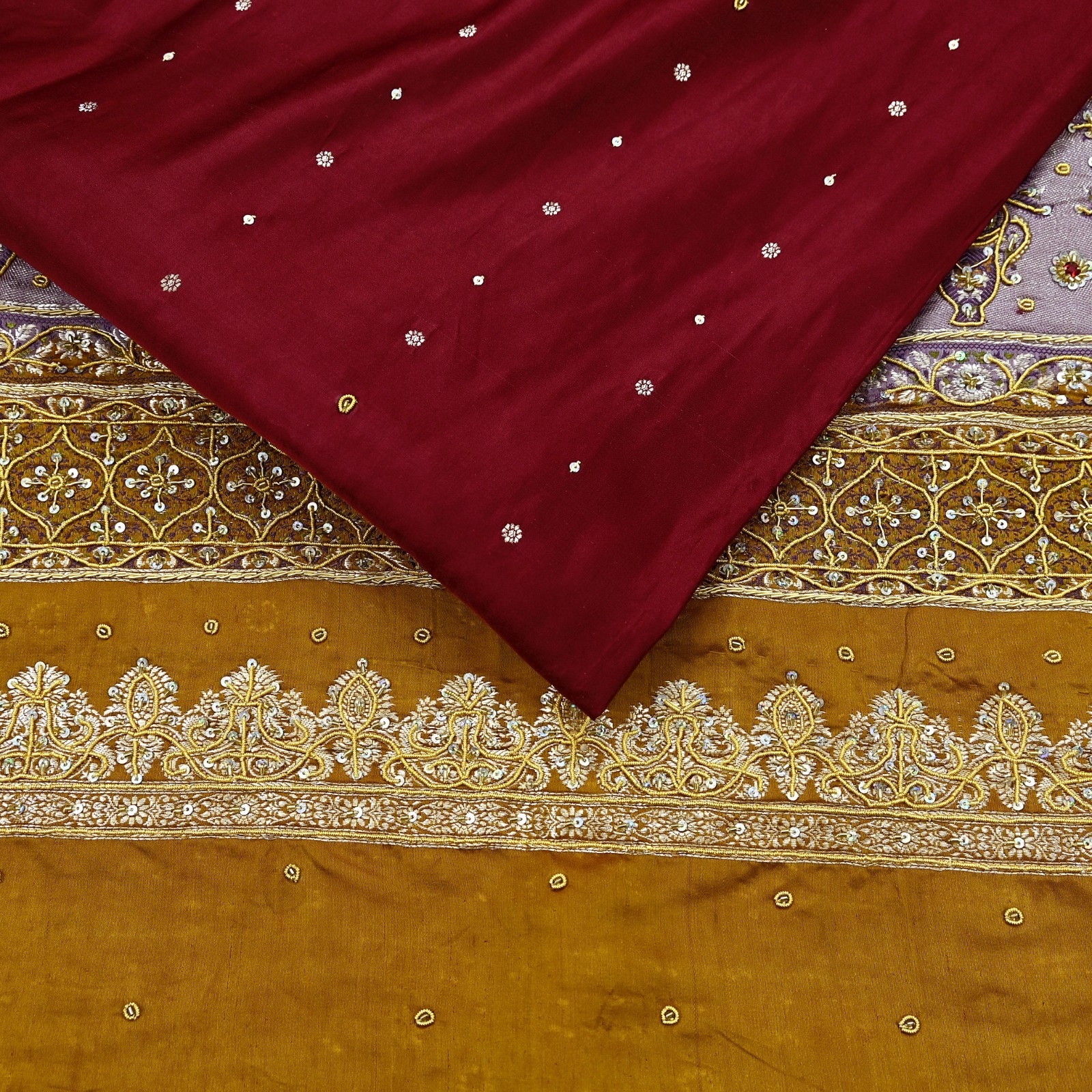 Vintage Heavy Saree Pure Satin Silk Hand Embroidered Banarsi Brocade Sari Dabka