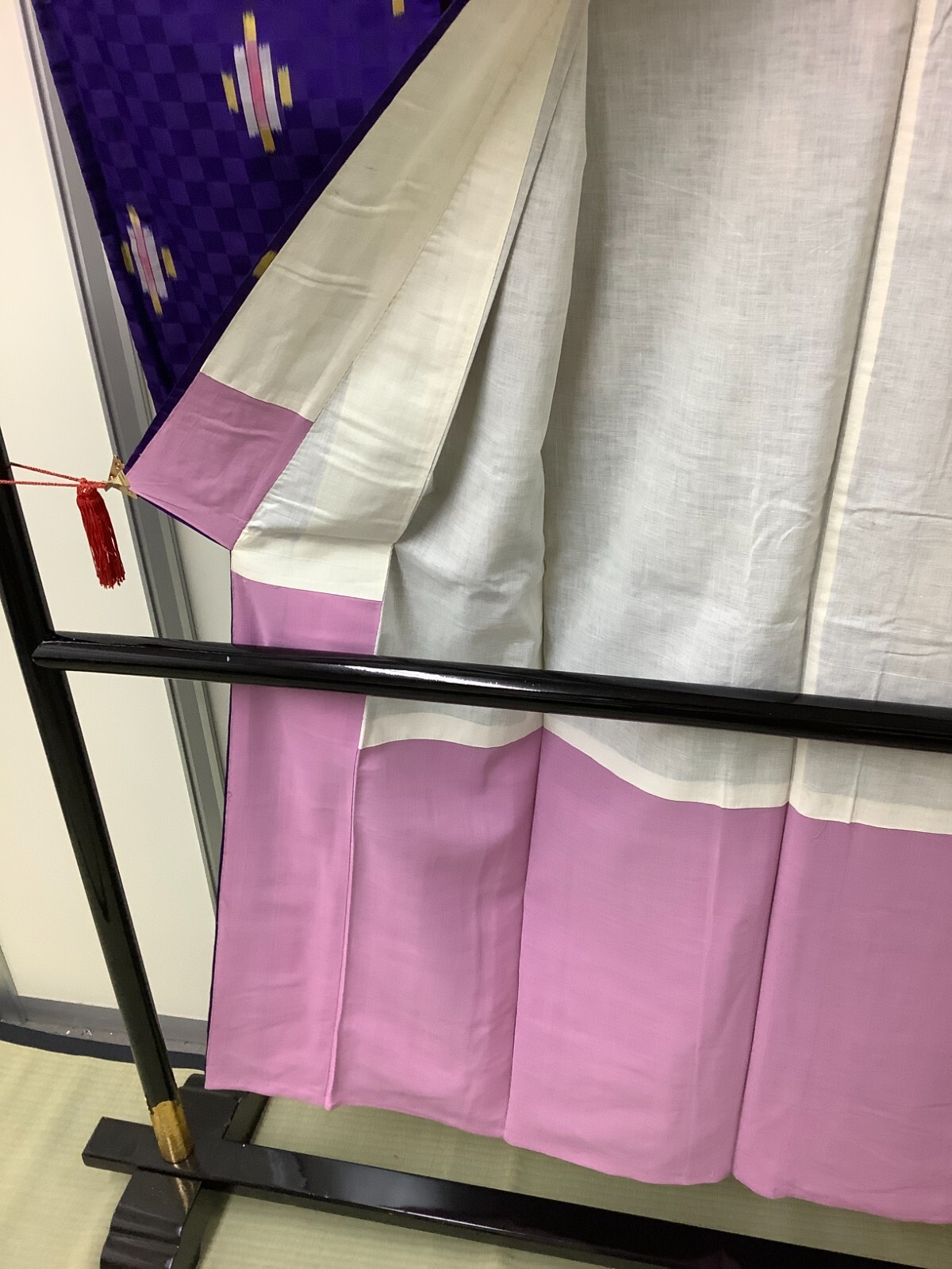 Japanese Vintage Kimono polyester blue purple tradition Height 59.84inch