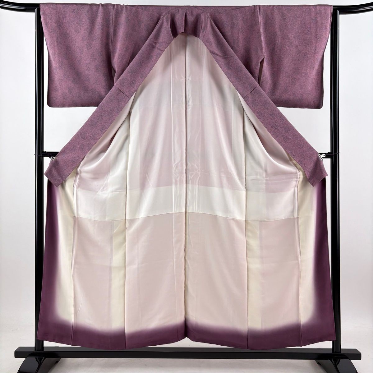 Edo Komon Kimono Signed Single Crest Purple Silk 155cm S Lined Japanese Textile