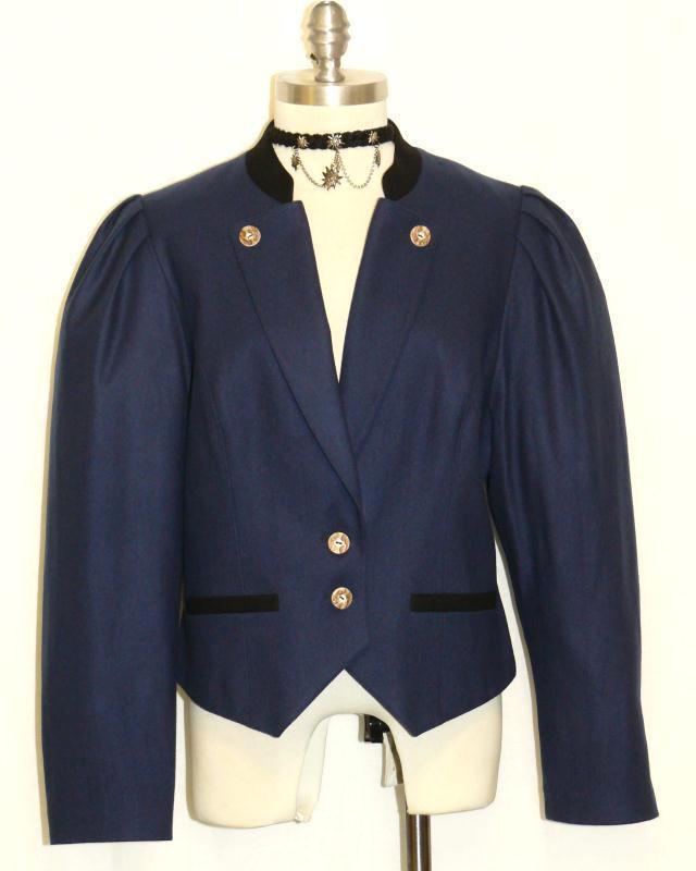 BLUE BOILED WOOL JACKET Women AUSTRIA Dress Skirt Suit Winter Coat B40″ 10 M