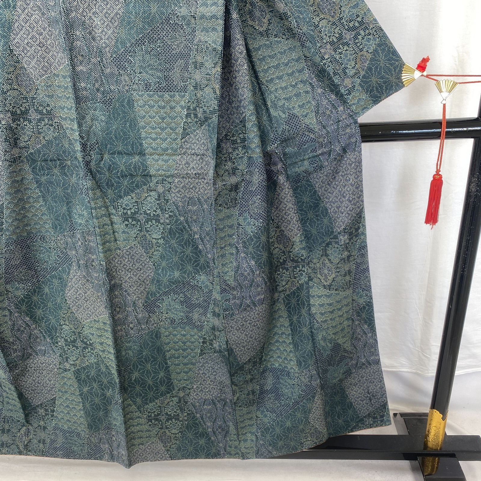 Japanese Vintage Kimono Silk Blue Tumugi Traditional Authentic Length 60 in