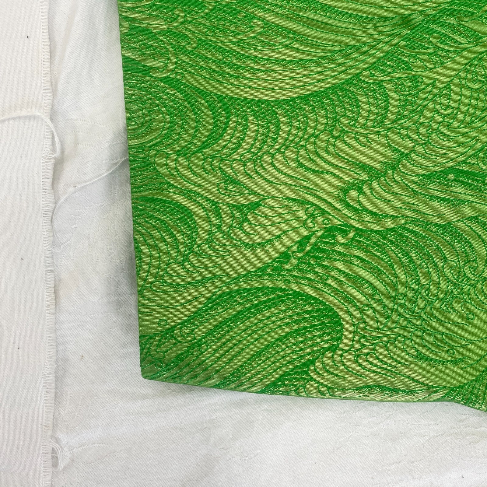 Japanese Vintage Kimono Fukuro Obi Silk Green Traditional Authentic 163 x 12 in