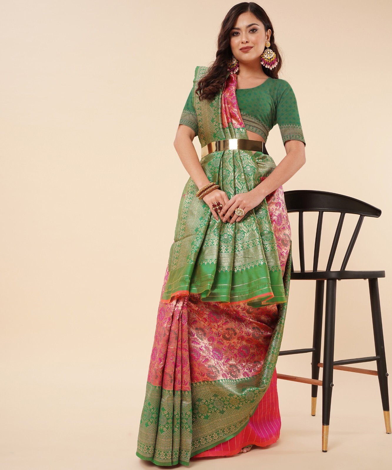 Areca Designer Tissue Brocade Silk saree blouses women Saree Cut – 5.5 Meter