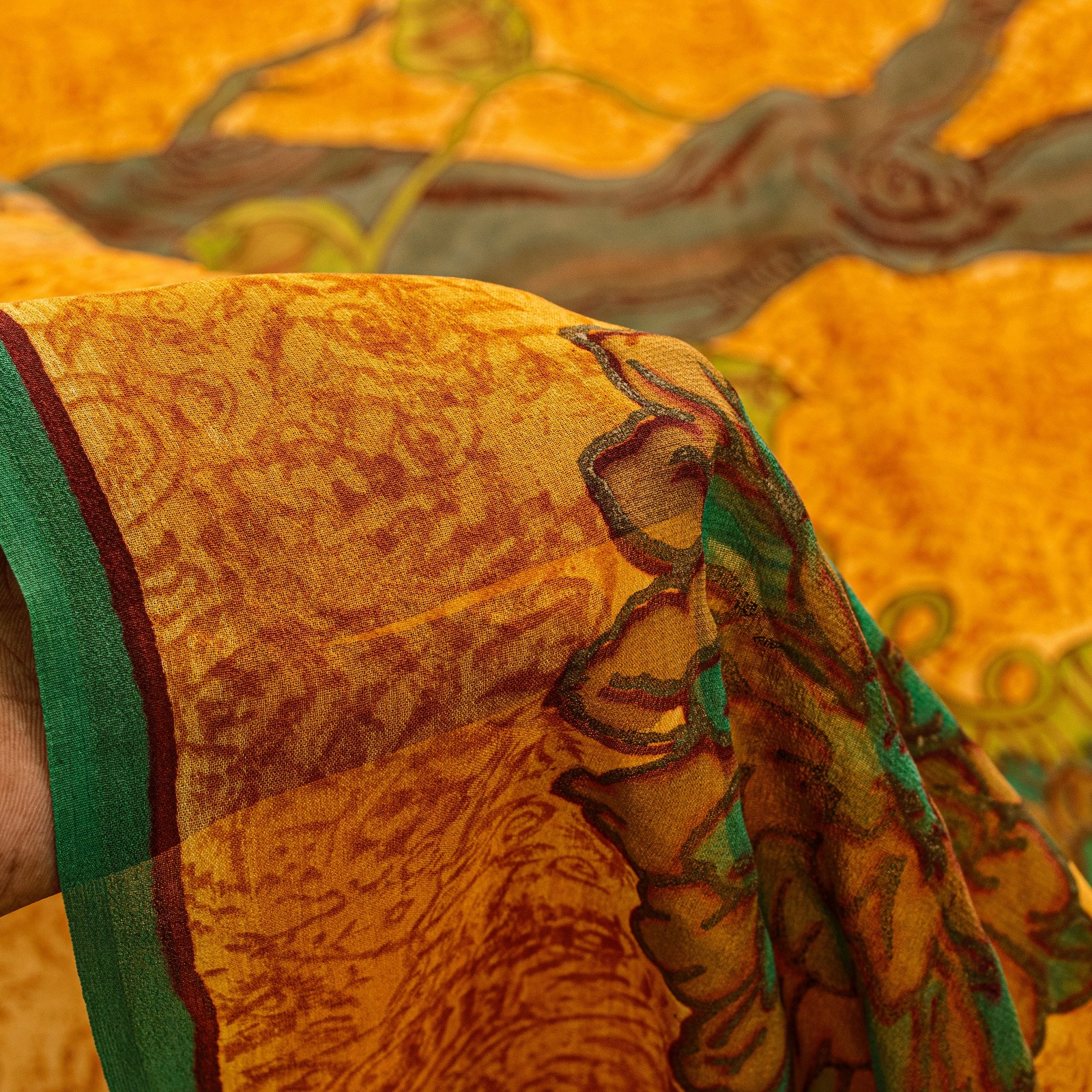 Sanskriti Vintage Mustard Yellowpure Georgette Sarees Floral Print 5.5+Yd Fabric