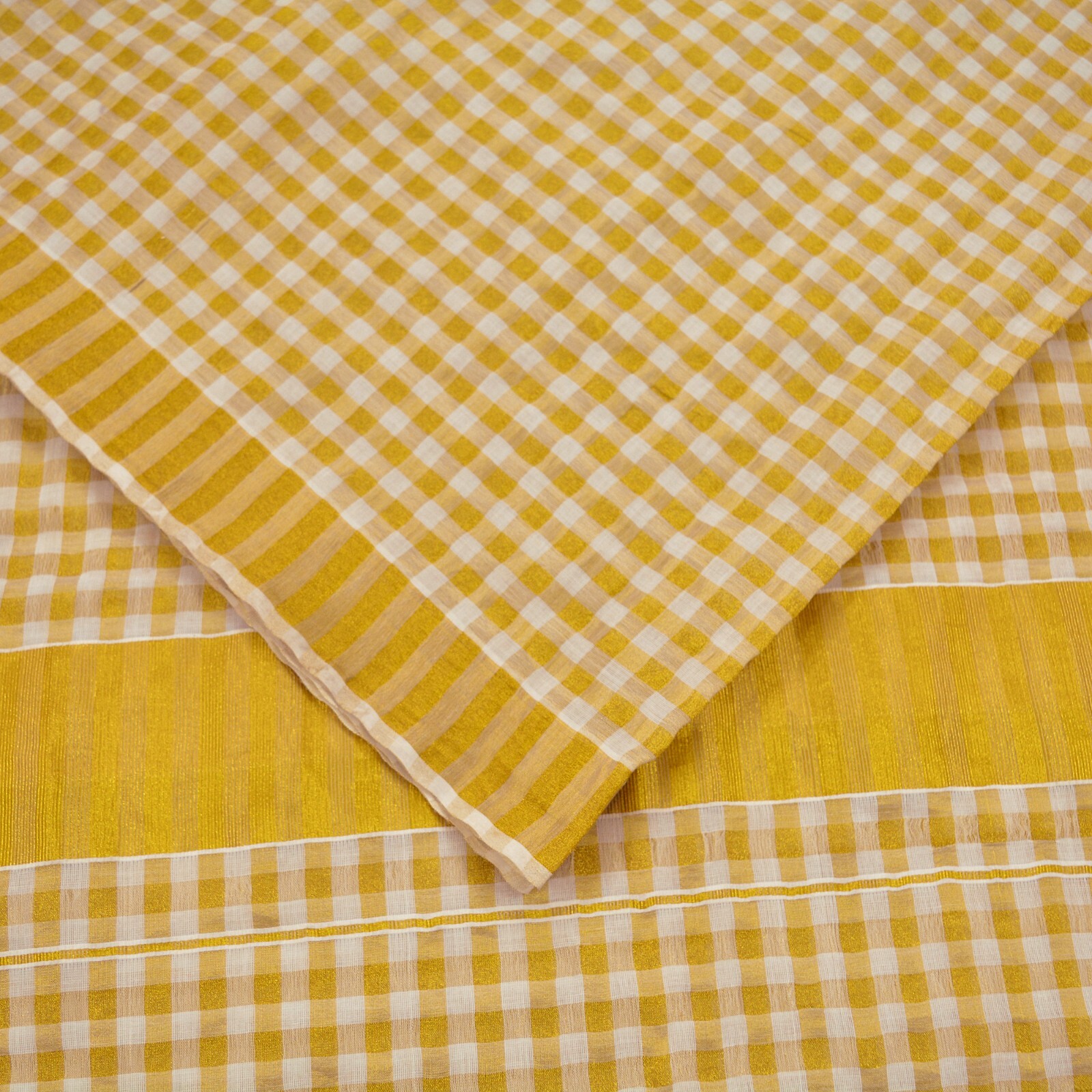 Indian Vintage Heavy Sari Off-White Woven South Sarees Pure Cotton Zari 5Yd