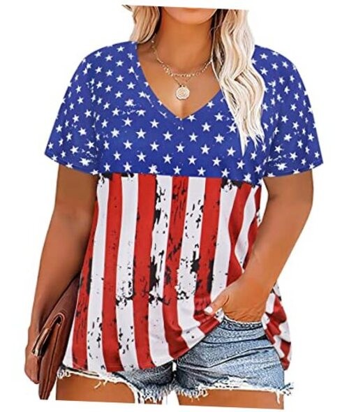 Plus Size American Flag Tops for Women Patriotic Shirt Oversized 4X A1-flag B