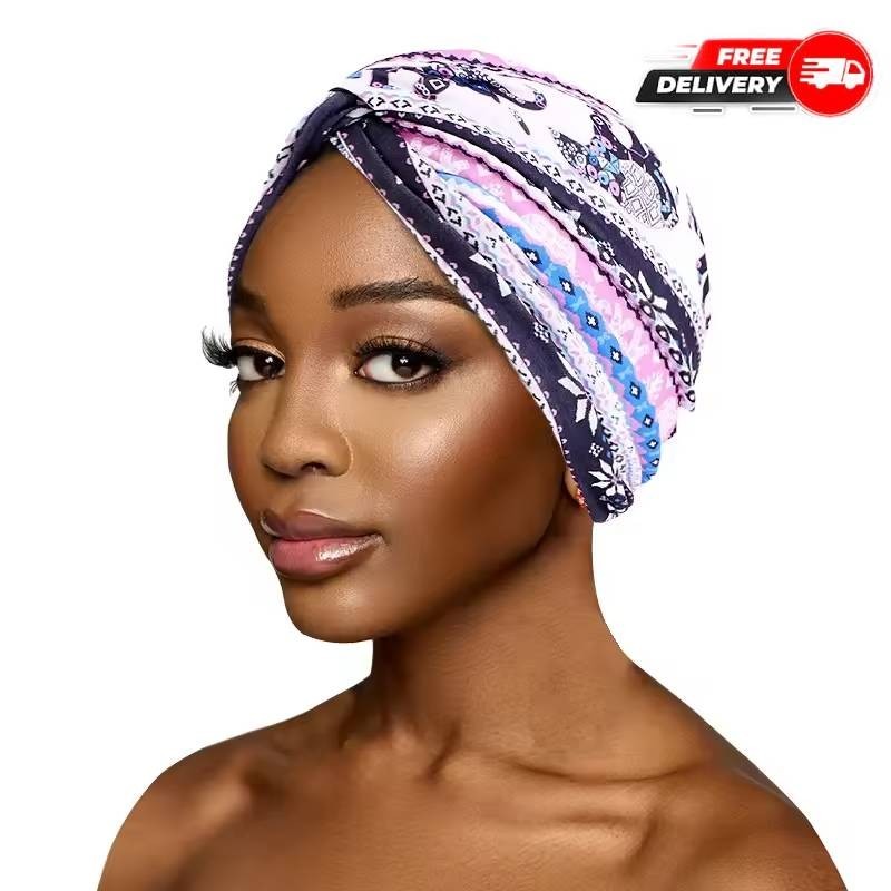 Inner Hijab Cap Pink Elephant Print Turban Stretch Women’s Head Wrap