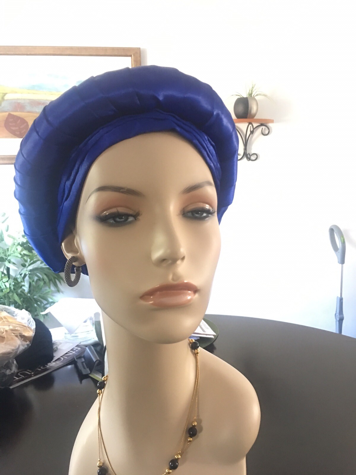 Auto Gele, Adjustable, One Size, Satin Fabric, Color: Blue
