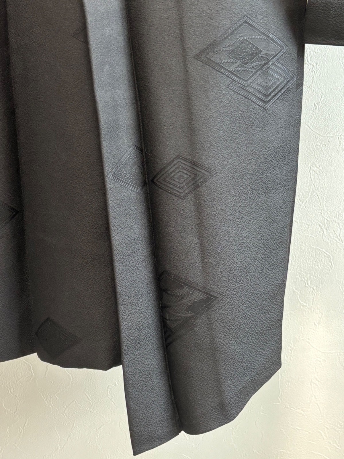 Vintage Japanese Black Haori Kimono Jacket Tonal Geometric Pattern from Japan