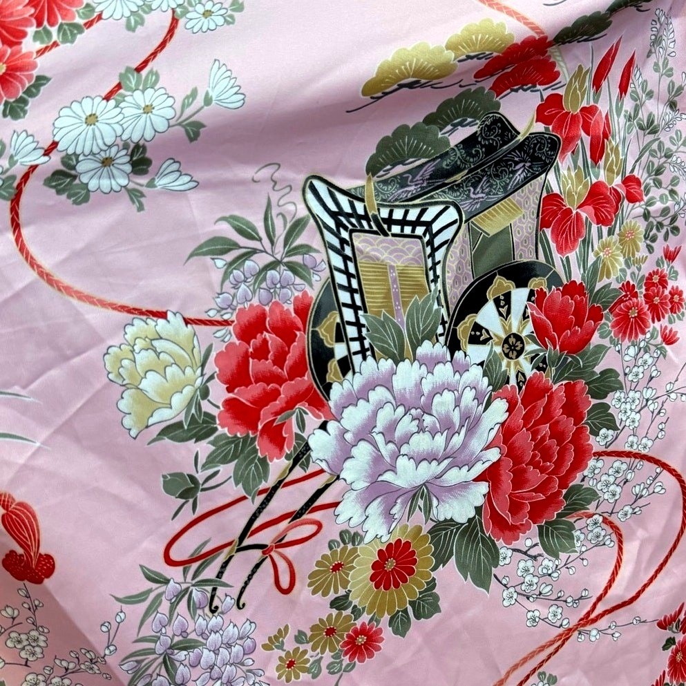 Pink Floral Kimono Robe Womens Satin Yukata Long Duster Lounge Belt