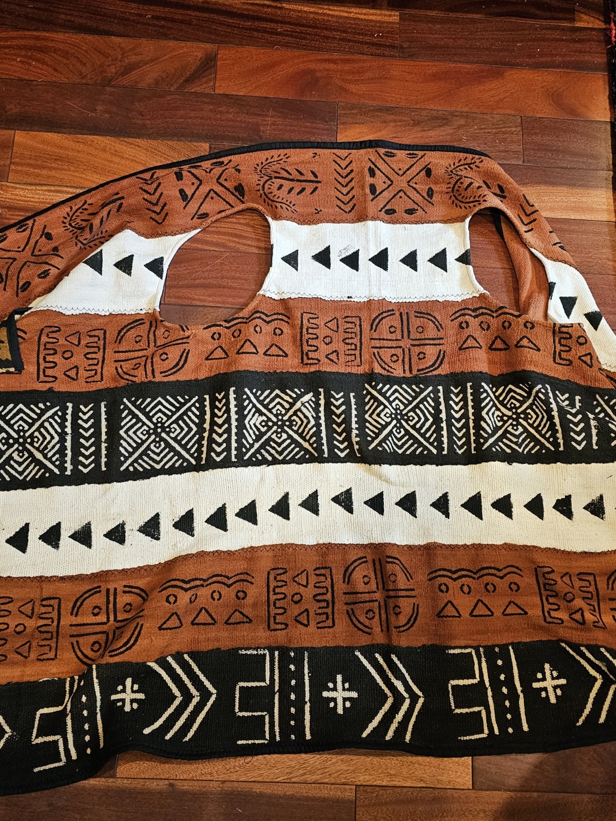 Handmade One-of-a-Kind African Mudcloth Patchwork Boho Heavy Shawl OSFM