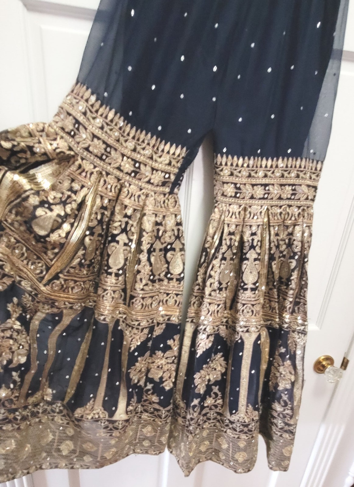 Haseens Women’s 4pc Salwar Kameez Palazzo w/ Dupatta & Purse – Blue/Gold – M