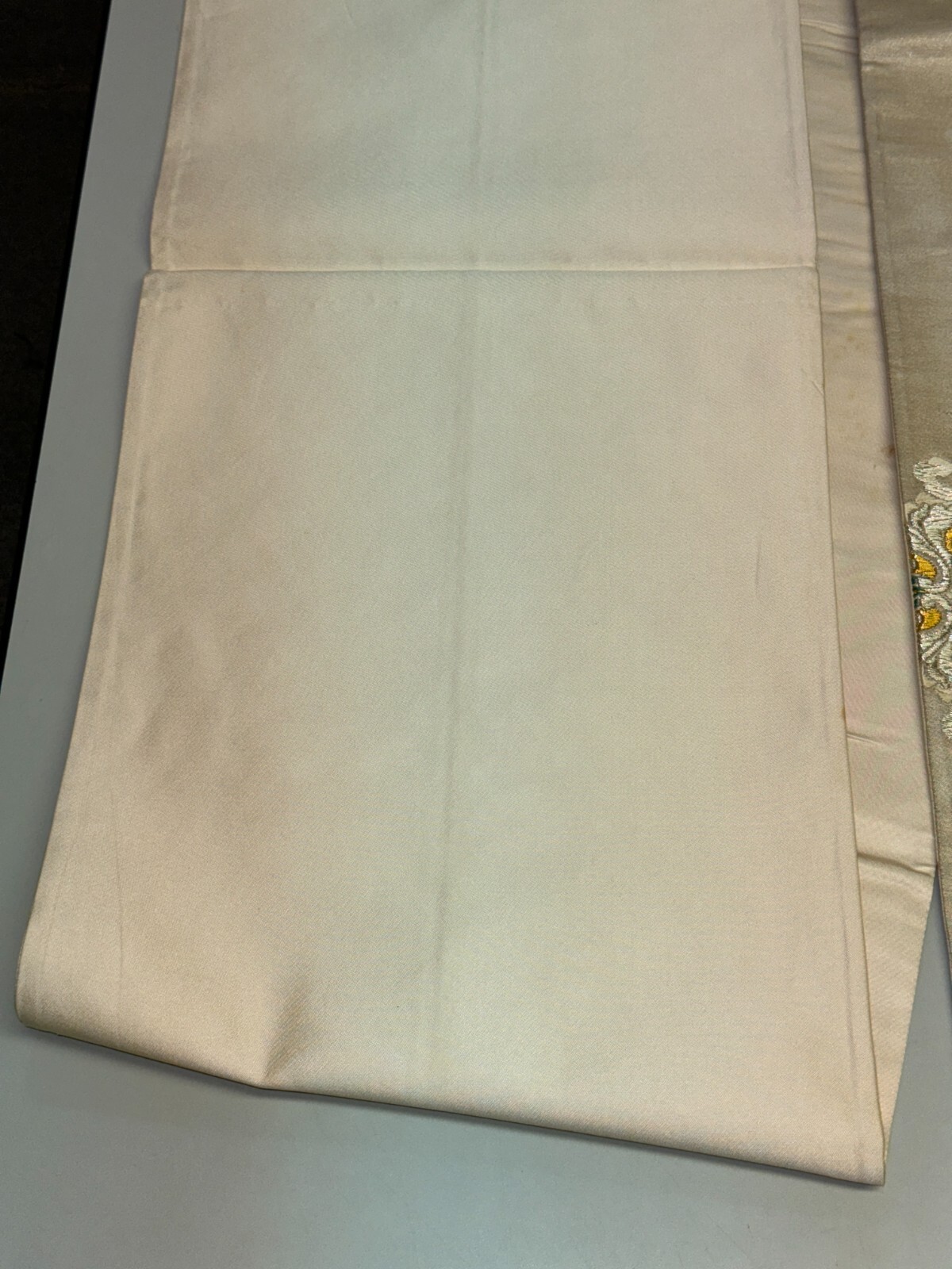 Japanese Vintage Kimono Fukuro Obi silk White Embroidery Expensive Dirt 170x12in