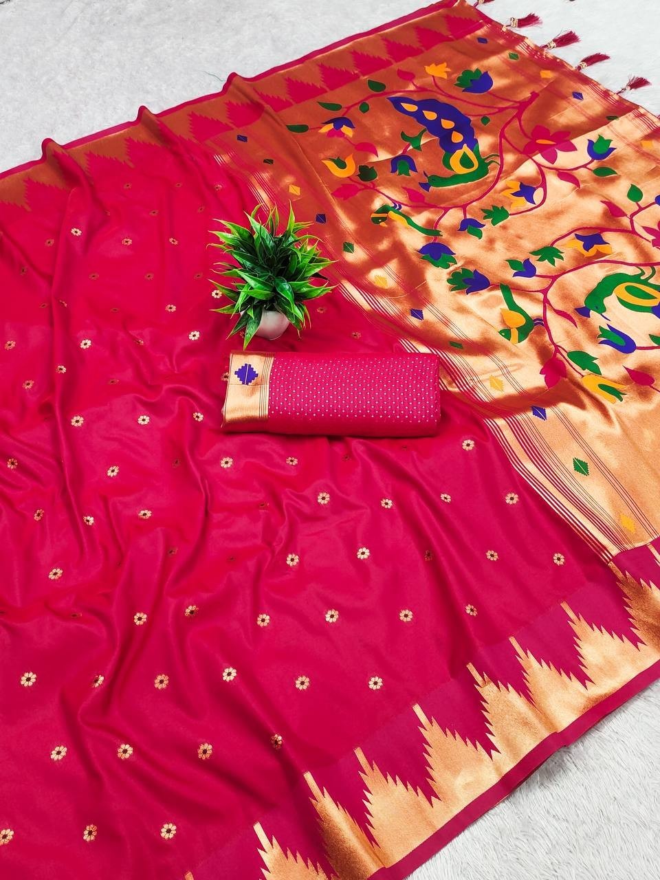 Attractive Soft Paithani Silk Saree With Blouse For Wedding & Party Wear