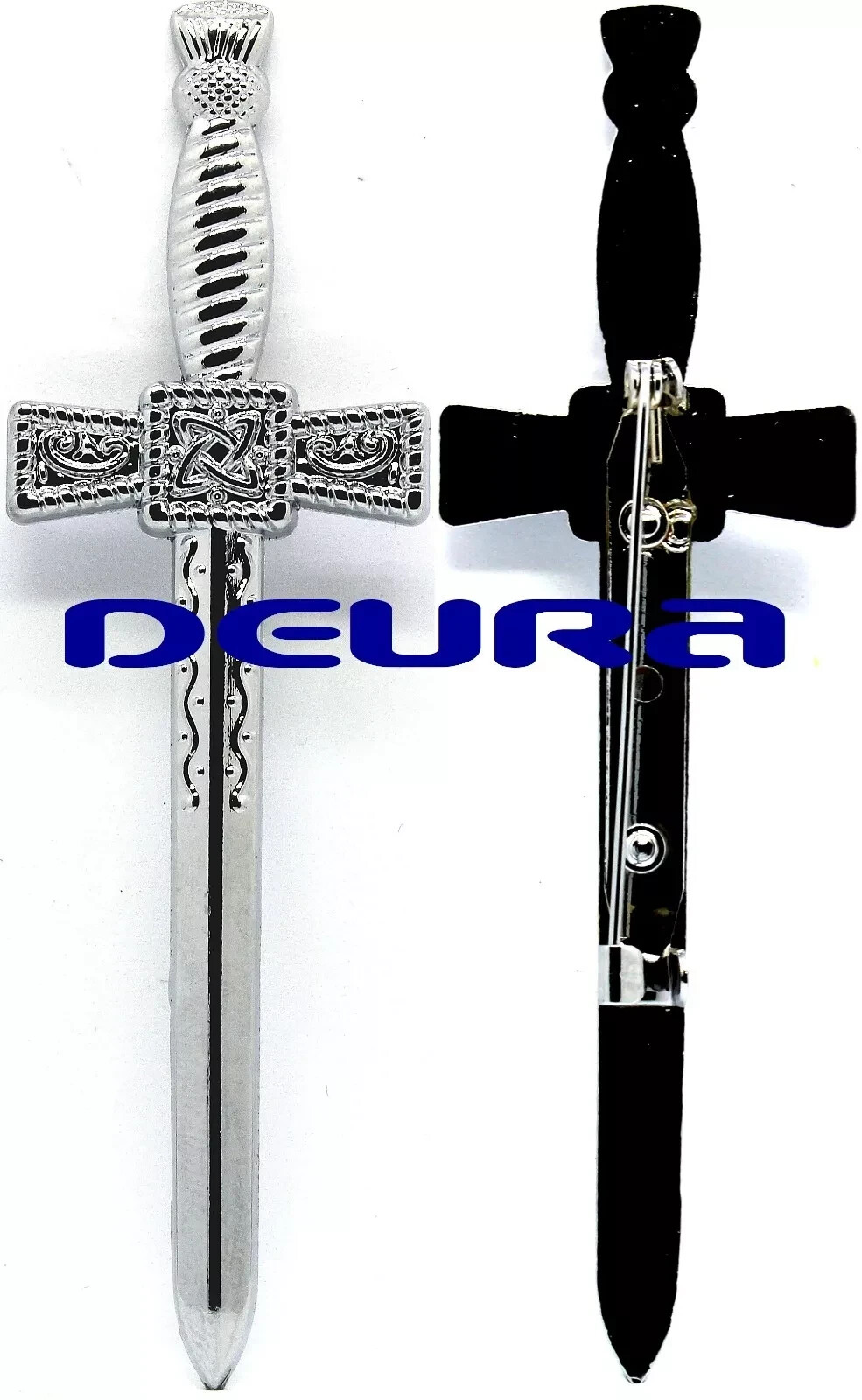 Celtic Sword Board Kilt Pin SILVER Superb Quality LARGE 4.5″ Highland Kilt Pin