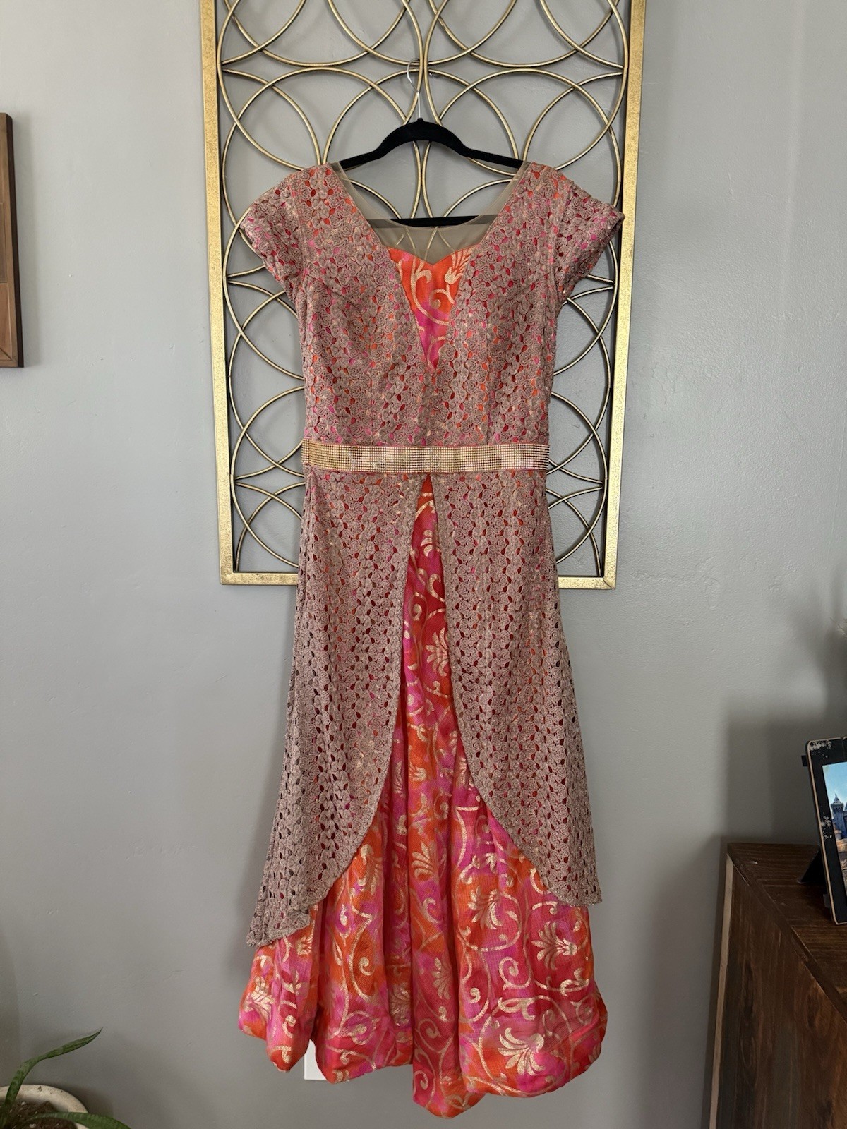 Indian Made In India Heavy Handwork Anarkali Long Gown Lined Dress Sequins M