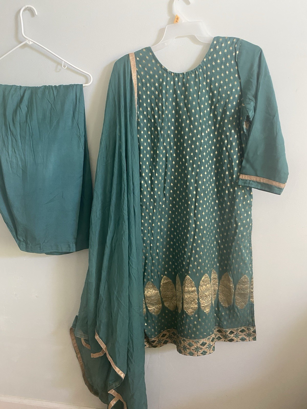 Teal Embroidered Salwar Kameez Set Cotton Blend Women’s Traditional