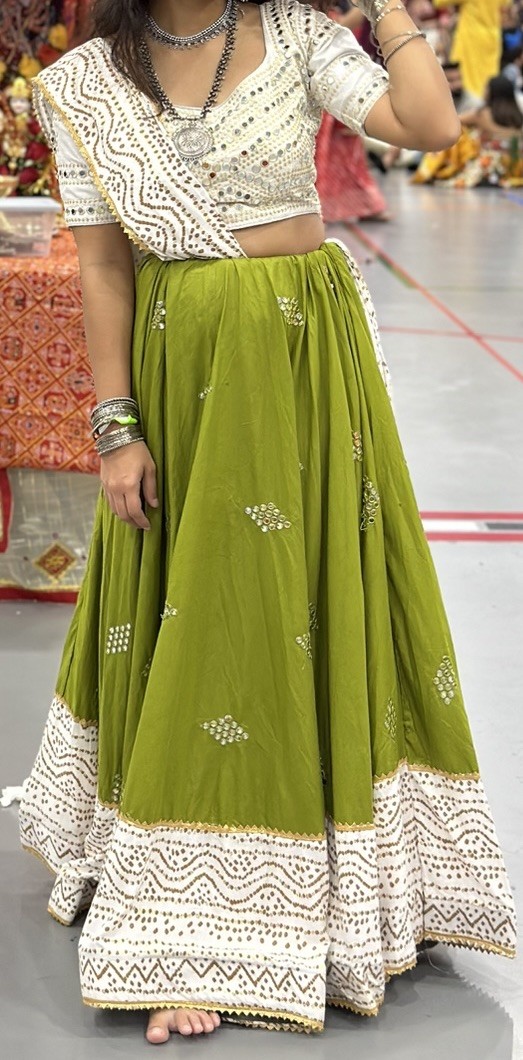 Women’s Gold Sequin Sleeveless Choli Blouse with Green Skirt & Dupatta Set