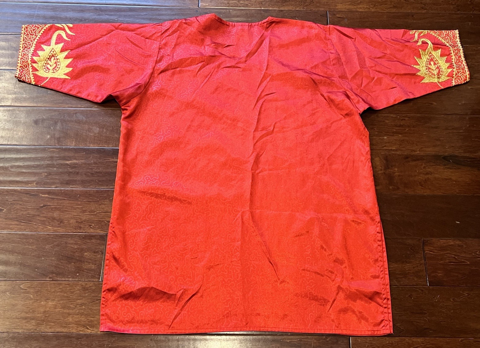 MEETU MAGIC Red Gold Embroidered One Size Muumuu Kaftan Pull Over Tunic Shirt