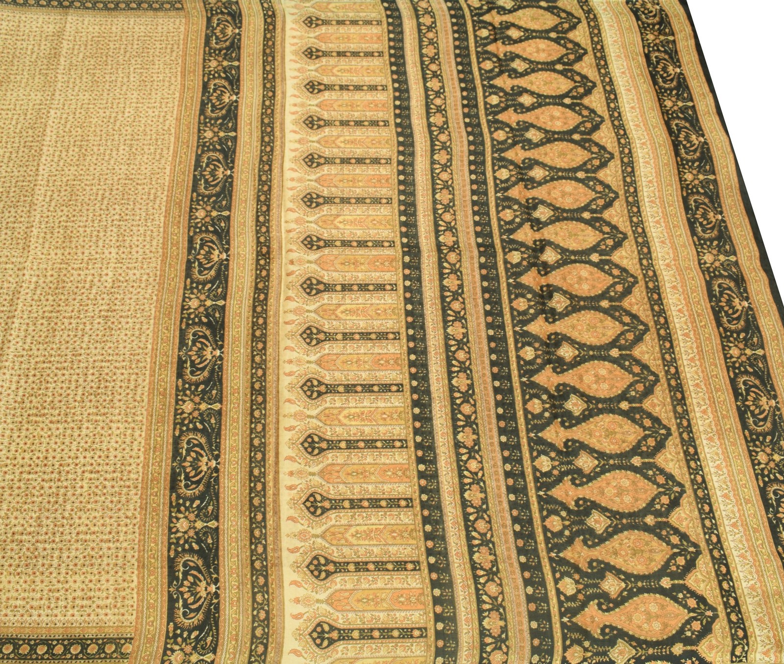 Sushila Vintage Cream 6Yds Saree 100% Pure Silk Printed Floral Soft Craft Fabric