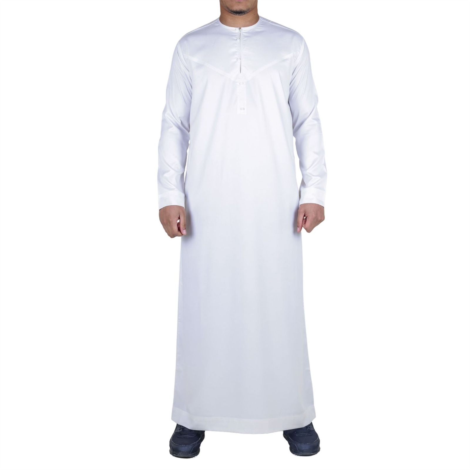 Men’s White Satin Emirati Thobe Islamic Clothing | Thobez