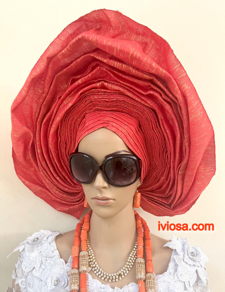Hot Pink Aso Oke Auto Gele, African Headgear, Auto gele, Aso Oke