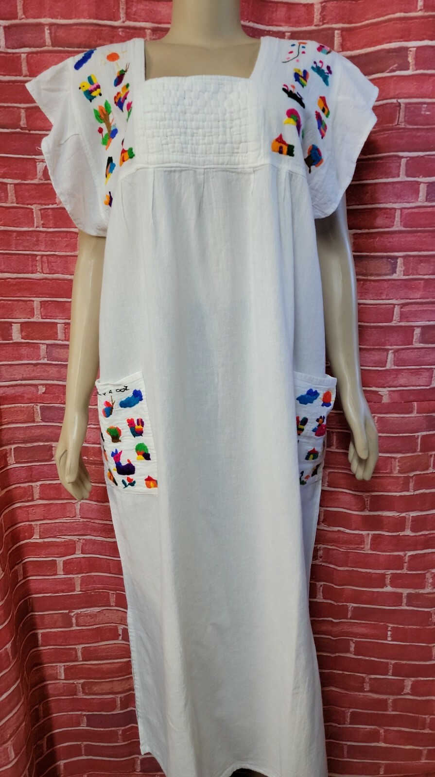Embroidered Tunic Dress Square Neck Relaxed Fit Made In El Salvador Size L ? #W7