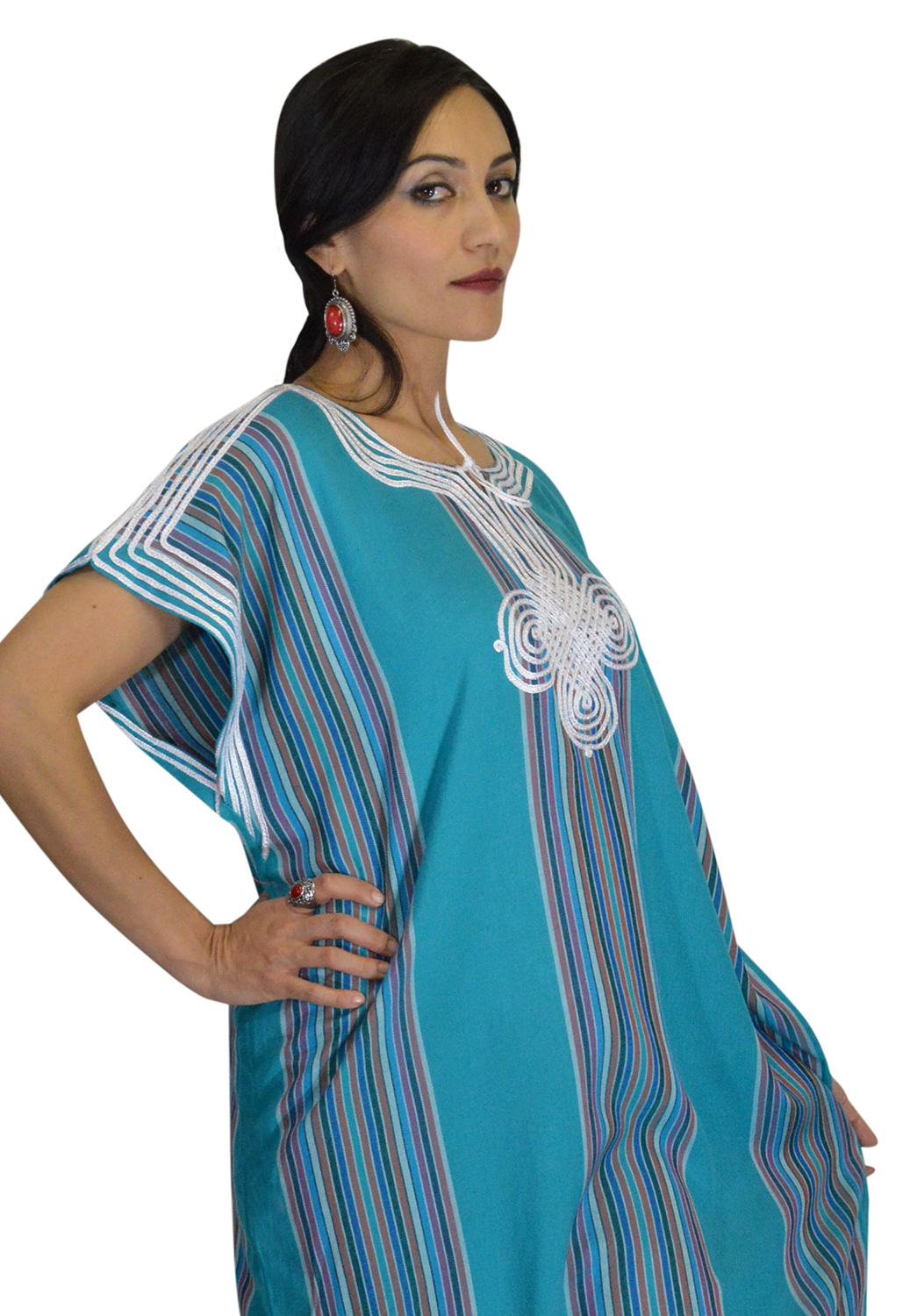Moroccan Kaftan Caftan Beach Cover Up Summer Dress Casual Linen Sm-Lg Teal