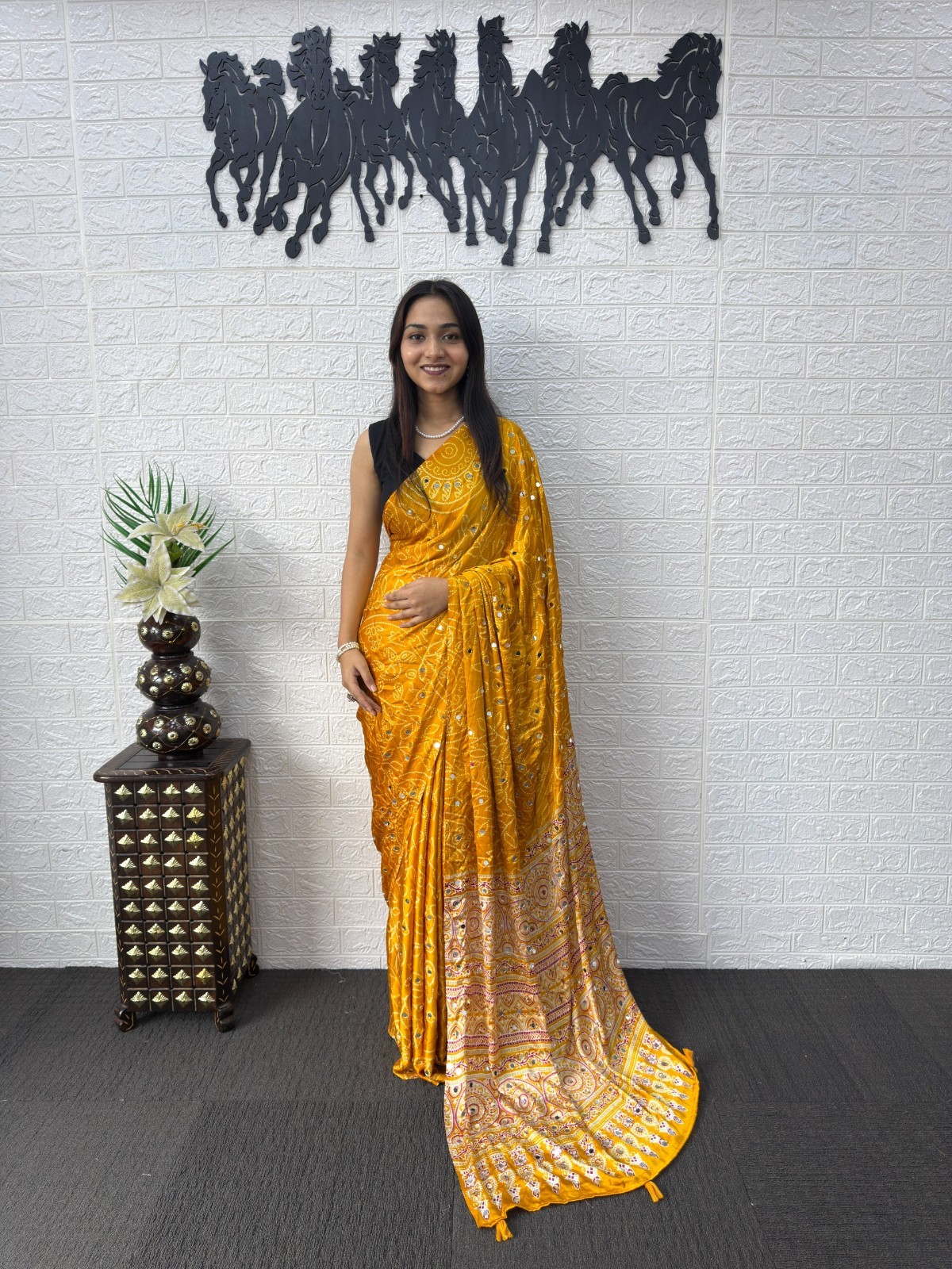 STEPNSHOP PREMIUM SAREE FESTIVAL WEAR JAPAN SATIN SILK WITH MIRROR WORK 23448