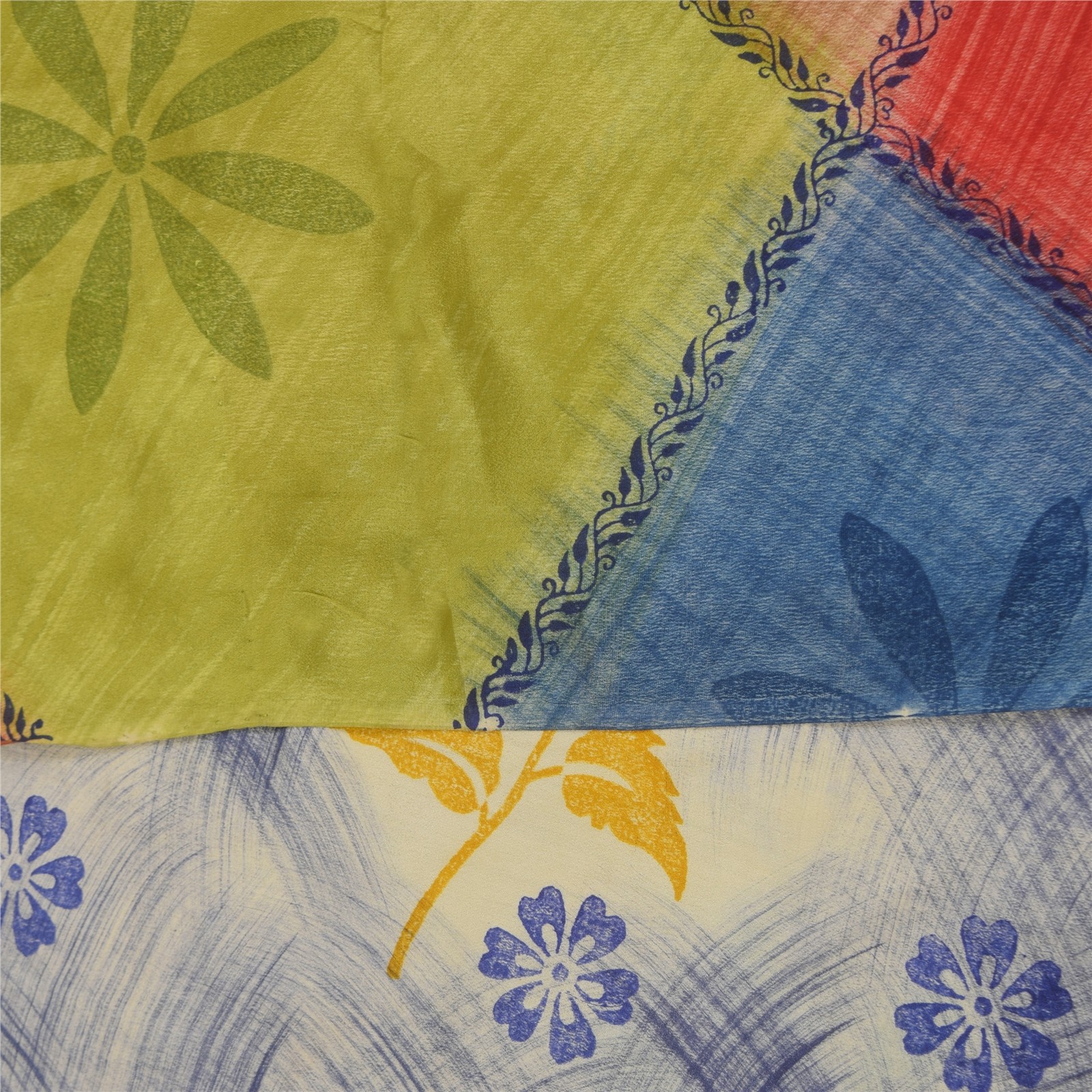 Sanskriti Vintage Saree Multicolor Pure Crepe Silk Print Sari 5.5Yd Craft Fabric