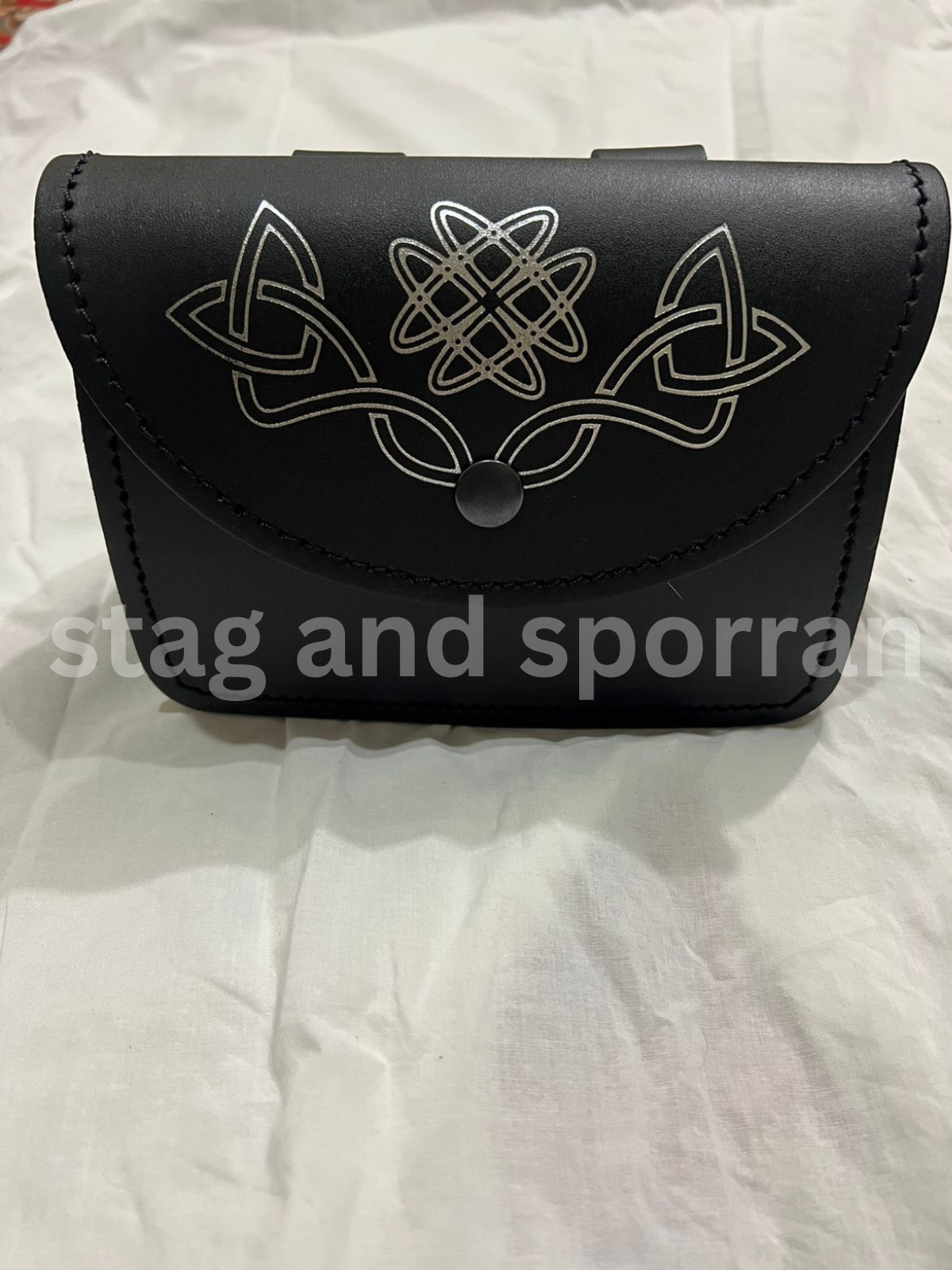 Kilt Belt Pouch with Celtic Embossed Silver Real Leather
