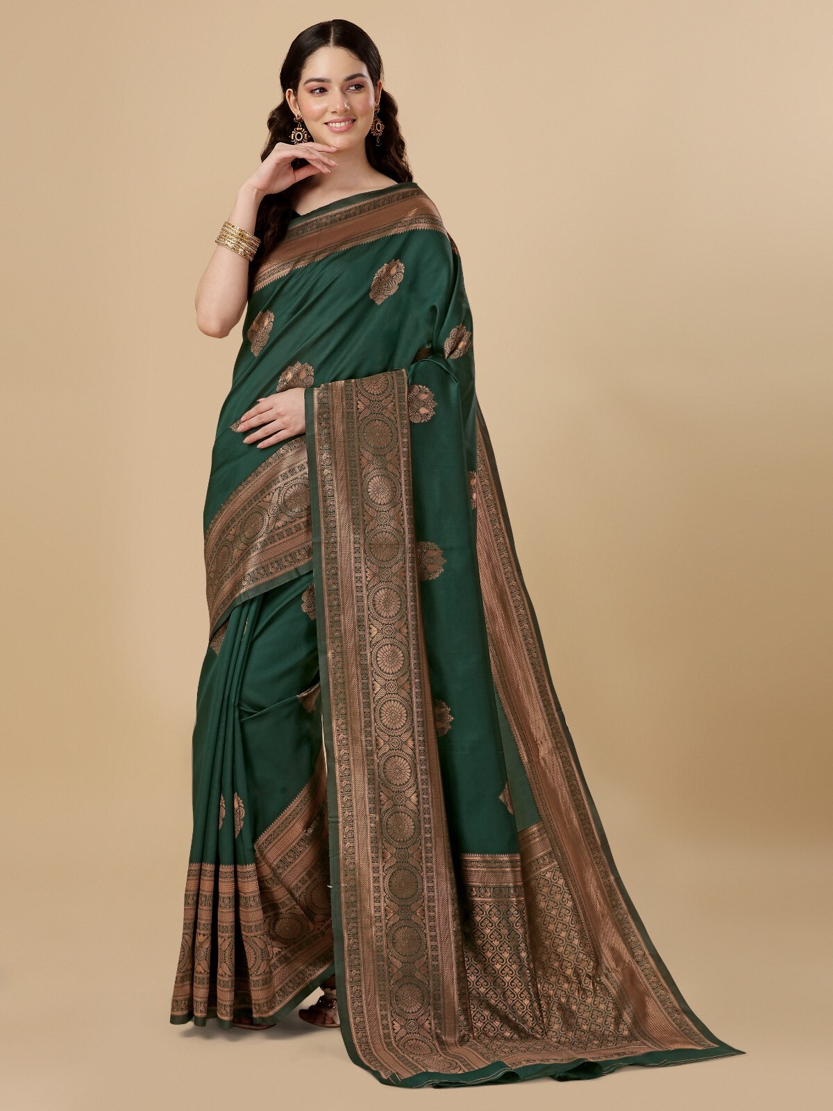 Areca Designer Copper Chakra Butto Silk saree blouses women Saree Cut- 5.5 Meter