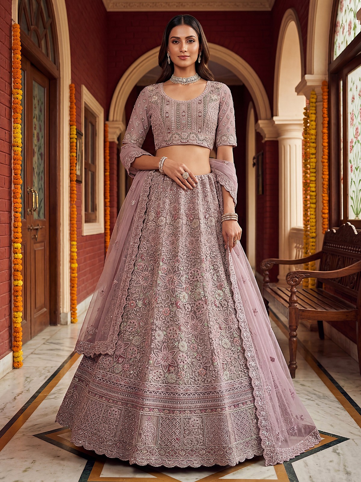 Luxury Bridal Net Lehenga Choli Chapat Zari Dori Embroidery Party Wear