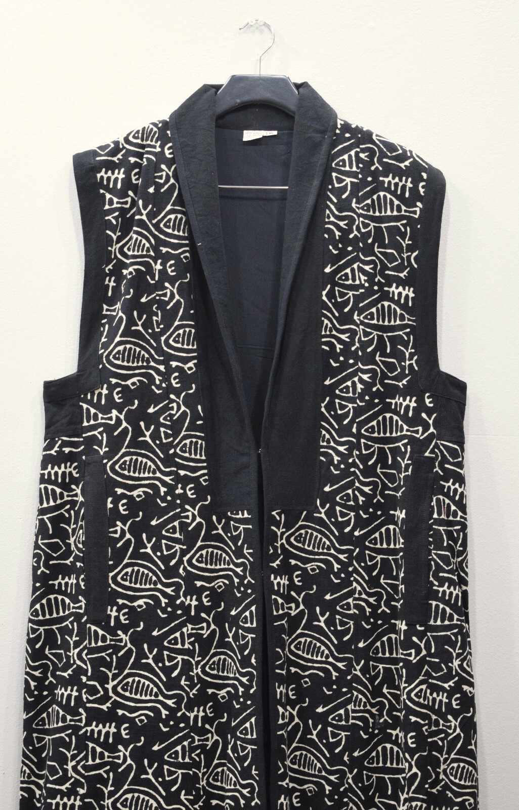 Sleeveless Duster African Black White Cotton Fish