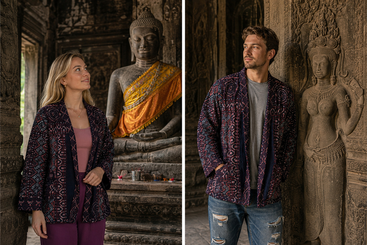 Indigo Quilted Kimono Jacket | Boho Cotton Coat | Handmade Kantha Style Layering