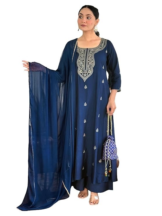 Women’s Viscose Silk Embroidery Straight Kurta Pant with Dupatta