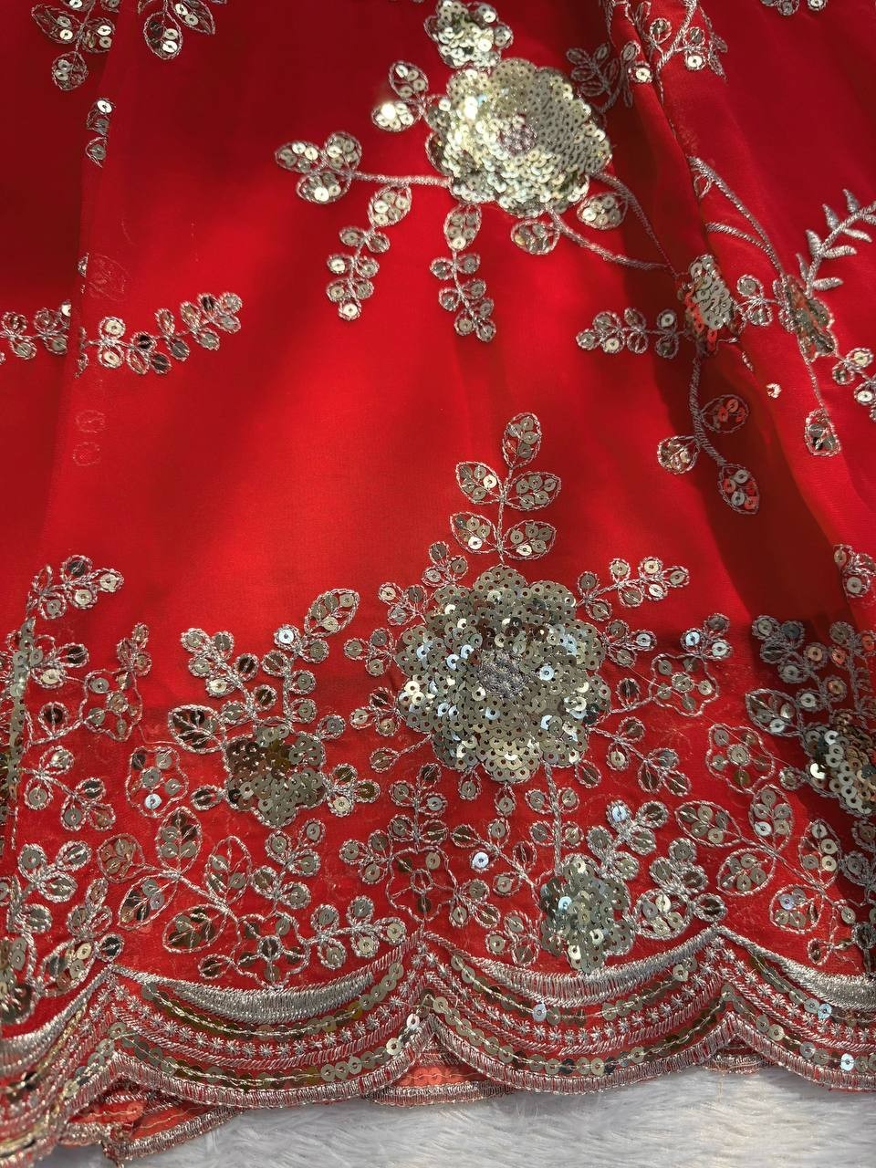 Beautiful Red Faux Georgette Gown Bottom With Dupatta For Reception Wear