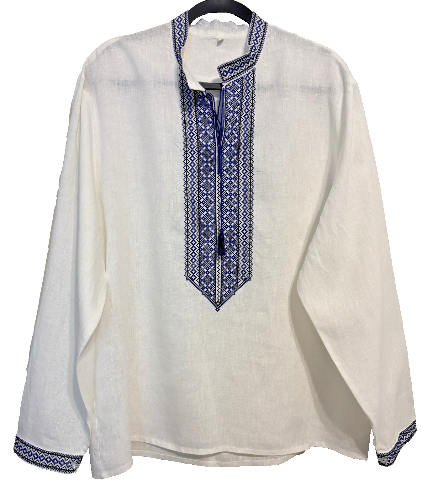Traditional Ukrainian Vyshyvanka Linen Shirt Men’s White Cross Stitched XL