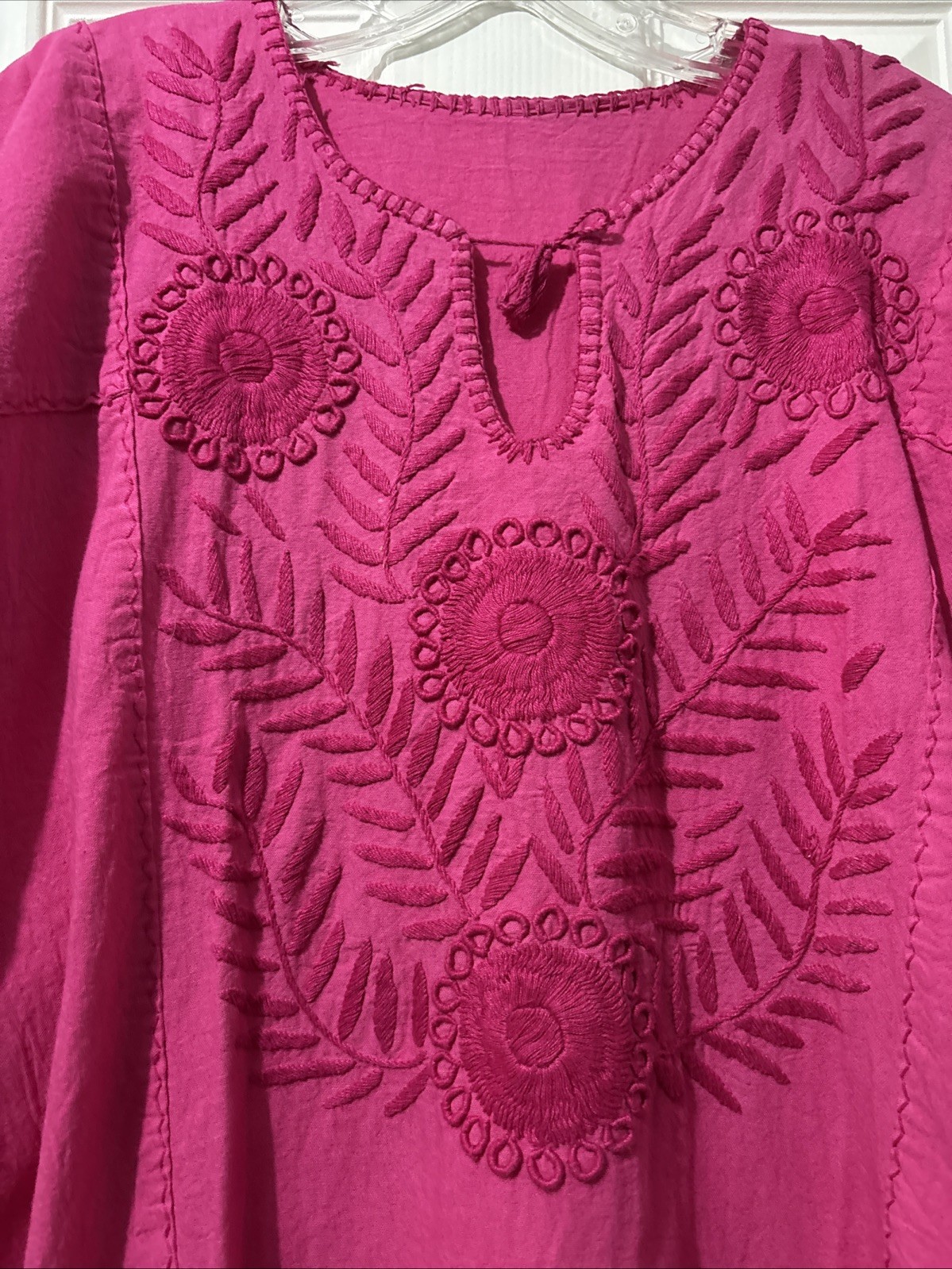 Pink Chikankari Kurti Top Size Medium? Handmade Embroidered Boho Hippie Flowers