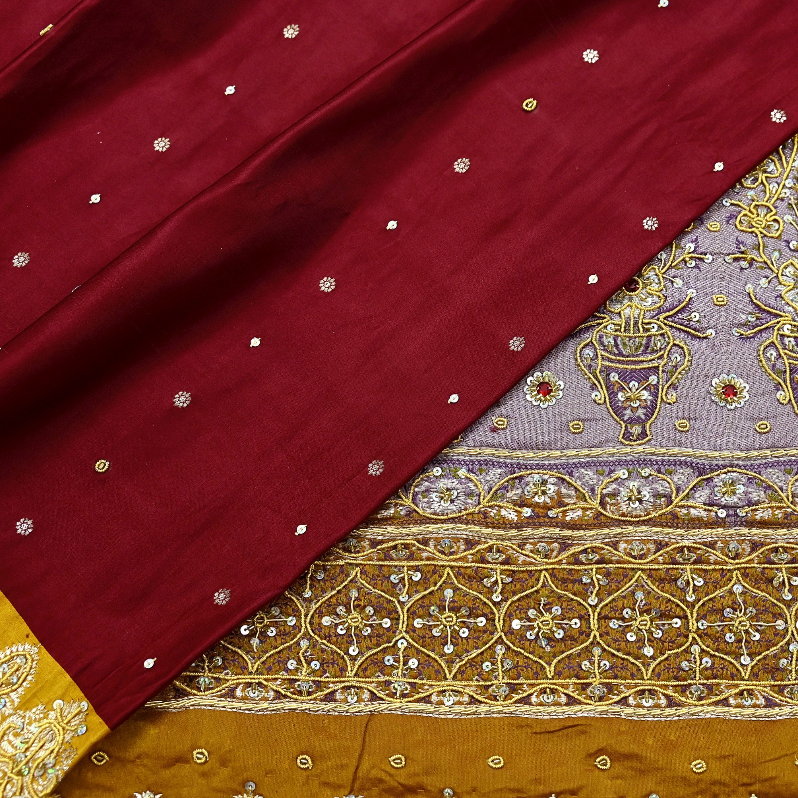 Vintage Heavy Saree Pure Satin Silk Hand Embroidered Banarsi Brocade Sari Dabka