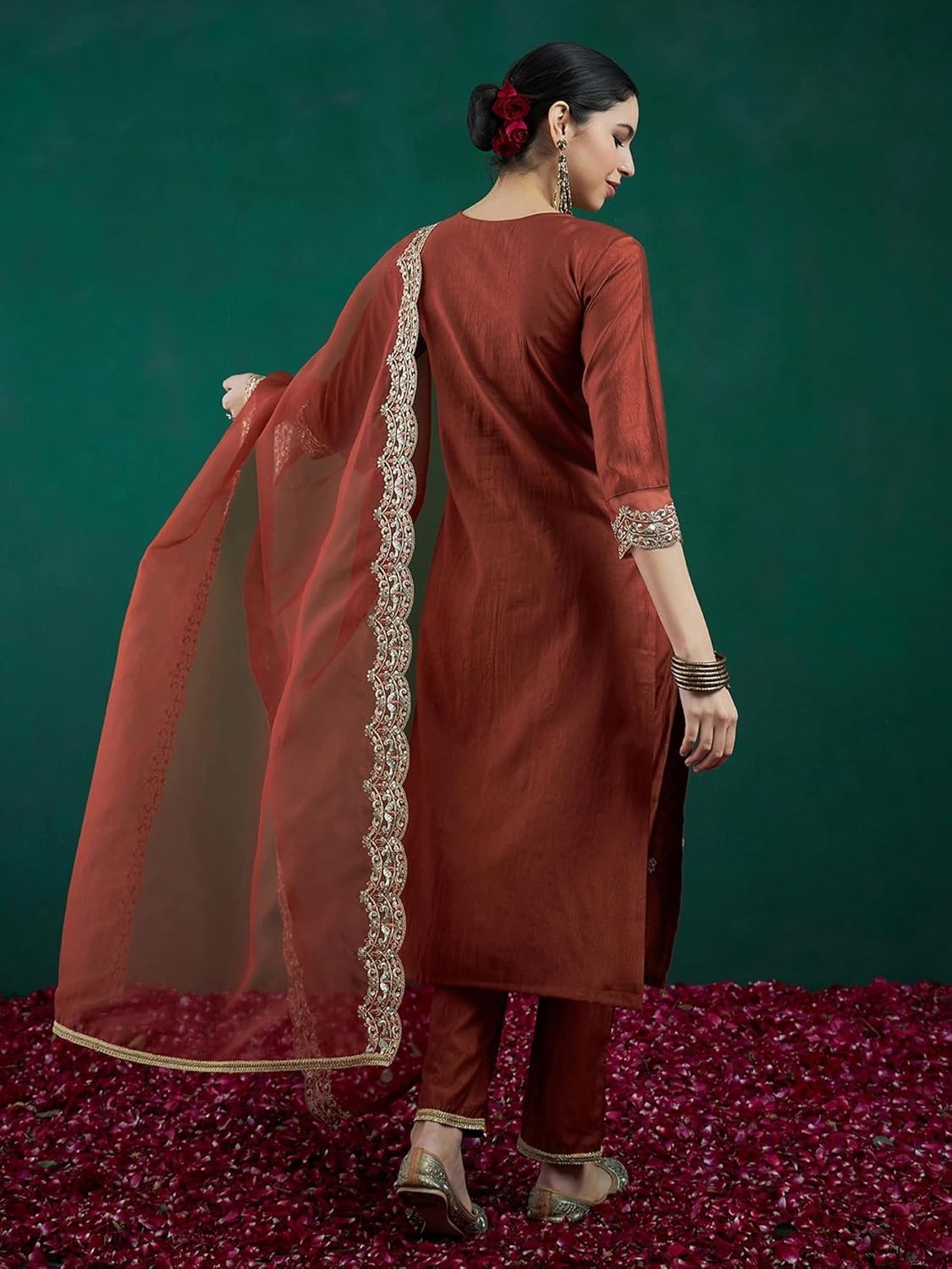 Women’s Viscose Embroidered Straight Kurta & Pant with Dupatta Set
