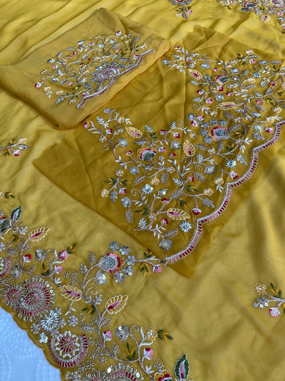 Readymade Soft Star Georgette Saree Embroidered Border Party Wear Wedding Sari