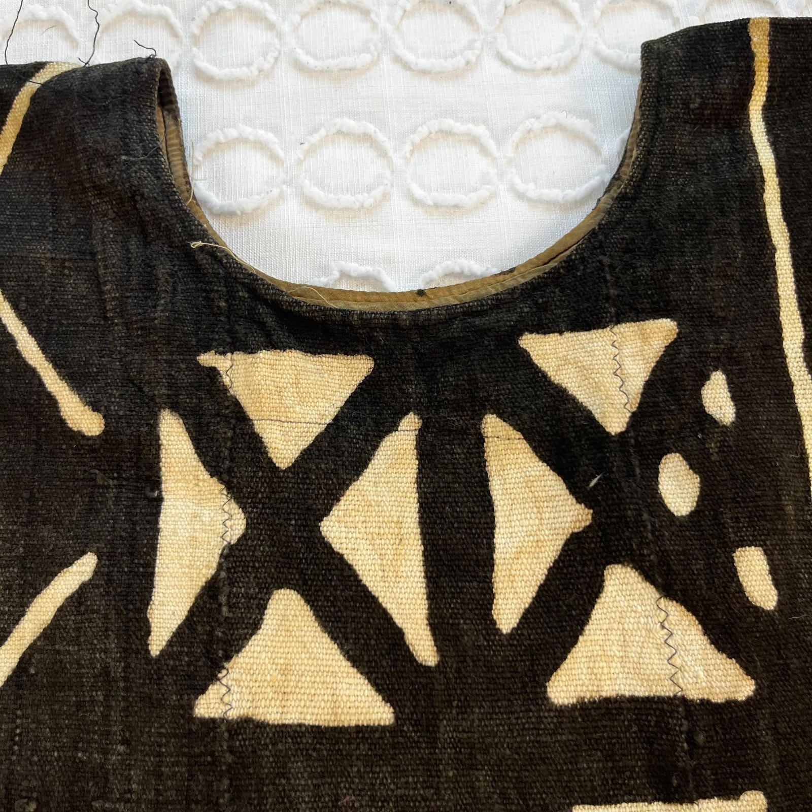 Traditional West African Bogolanfini Mud Cloth Tunic Dress Black Brown Geometric